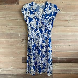 Olivia Matthews blue white floral dress size small